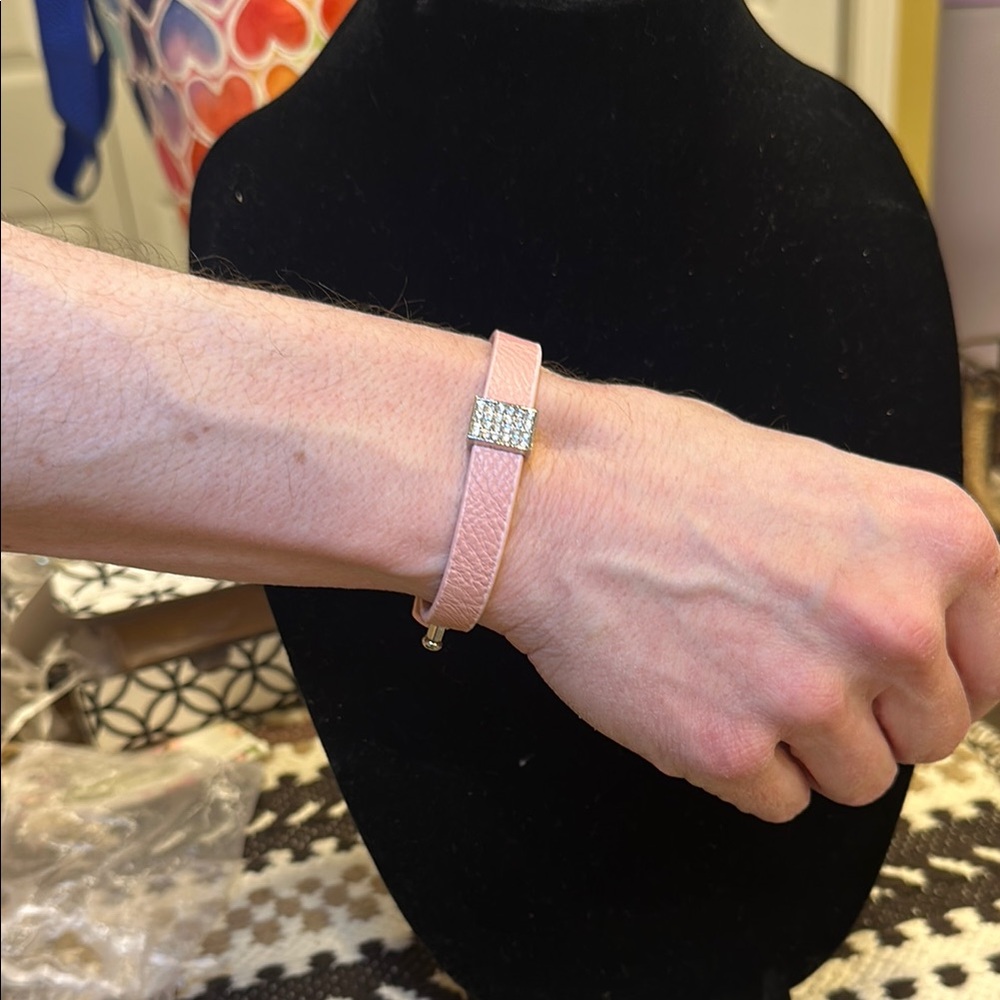 Elegant Pink Leather Bracelet with Silver Accents